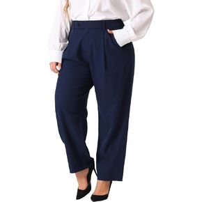 Agnes Orinda Plus Size Pants for Women High Elastic Waisted Business Work Trousers Long Straight Suit Pants with Pocket