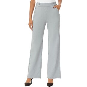 Womens Wide Straight Leg Pull-On Trousers Casual Slacks Dress Pants with Pockets