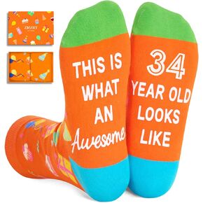 Zmart 34th Birthday Gifts for Women Men, Best Gifts for 34 Year Old Woman Man, 34 Year Old Gifts, Socks for Her Him Female Male