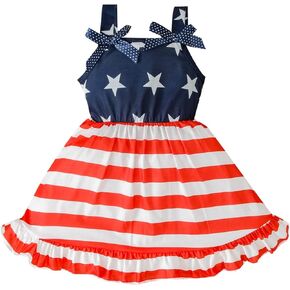 4th Of July Baby Girl Outfits Independence Day Toddler Dress Stripe Star