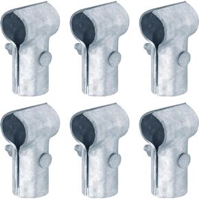 6 Pack 1-5/8 in. End Rail Clamp Fit Nominal Size 1-1/4". Galvanized Steel Pipe (OD 1.66"), Chain Link Fence Tee Connector, 3 Way Joint T Pannel Fitting Rail Band Bracket, Bolts Included, Thickness 3mm