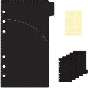 NatSumeBasics 6 Black A6 Binder Pocket Dividers with Label Sticker A6 Cash Envelopes for 6 Ring Budgeting Binder Inserts Supplies Accessories (6 Black)