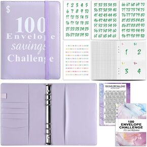 TOBATOBA 100 مغلف تحدي توفير المال، كتاب تحديات التوفير مقاس A5 مع مظاريف، مجموعة أدوات حفظ التوفير لتحدي المغلف النقدي، طريقة سهلة وممتعة لتوفير 5,050 دولارًا، أرجواني in Kuwait