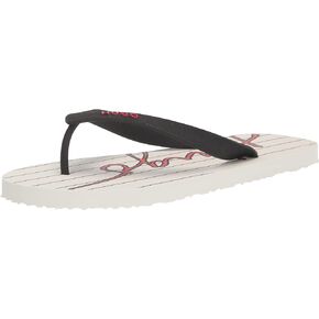 HUGO Men's Script Logo Stripe Print Flip Flops