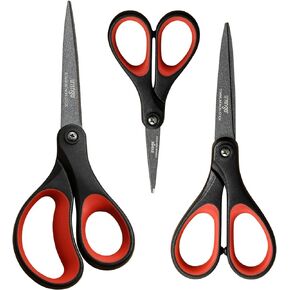 LIVINGO 3 Pack Titanium Scissors All Purpose - Non Stick Stainless Steel Sharp Scissors Set Heavy Duty for Office School Sewing Crafting Cutting Fabric Paper, Comfortable Grip, 5", 7" & 8"