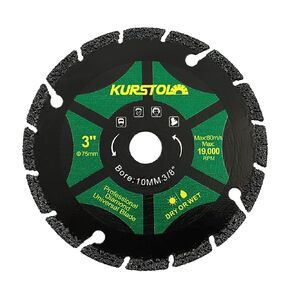 Diamond Blade for All Purpose - KURSTOL 3"/75mm Arbor 3/8"(10mm) Metal Cut Off Wheel for Granite,Marble,Stone,Stainless Steel,Concrete,Masonry,Glass,Plastic,Iron,Rebar,Angle Grinder Saw Blade