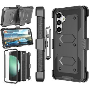 Njjex Rugged Case for Samsung Galaxy S23 FE 5G, for Galaxy S23 FE 5G Case Phone Holster, [Nbeck] Heavy Duty Built-in Screen Protector Swivel Holster Belt Clip Kickstand Hard Shell Cover [Black]