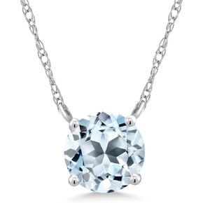 Gem Stone King 18K White Gold Sky Blue Topaz Necklace For Women (0.70 Cttw, Gemstone November Birthstone, Round 5MM, 18 Inch Chain)