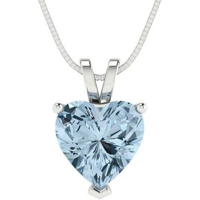 Clara Pucci 2.0 ct Heart Cut Genuine Natural Aquamarine Gem Solitaire Pendant Necklace With 18" Gold Chain box Solid 18K White Gold