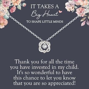Teacher Gifts, Sterling Silver Interlocking 2 Hearts Necklace for Teacher, Best Teacher Birthday Gifts, Teacher Gifts from Student/Parents, Thank You Gifts Ideas, Mentor Advisor Coach Gratitude Gift