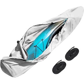 Kayak Cover, 16ft 600D Paddle Board Cover with Zipper Easy to Use Water Proof & UV-Proof Heavy Duty Canoe Kayak Cover for Indoor/Outdoor Storage, Grey, with 2 Windproof Straps