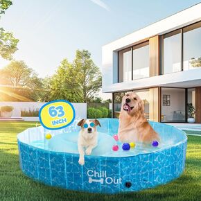 ALL FOR PAWS Dog Swimming Pool Foldable Pool Dog Tub Outdoor Pool with MDF Board Inside and Anti-Skid Inner Layer Suitable for Dog Cat Pet L (48")