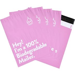 9.8x13 Inches 100% Biodegradable D2W Poly Mailers, 50pcs Pink Compostable Envelopes Shipping Bags, Eco Friendly Waterproof Stretchable Self Sealing Mailing Bags