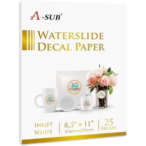 ورق ملصق منزلق مائي من A-SUB للطابعات النافثة للحبر 25 ورقة ورق نقل منزلق مائي أبيض مقاس 8.5 × 11 بوصة للأكواب والأكواب والشارات الزجاجية in Kuwait