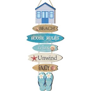 Beach Wall Decor Beach Hanging Wall Sign Beach Bathroom Decor Inspirational Quotes Signs Ocean Wall Art Coastal Decor Nautical Surfboard Outdoor Flip Flop Decor for Bedroom Door Decorations