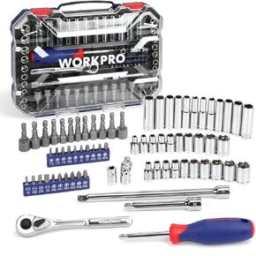 WORKPRO 70-Piece 1/4" Drive Socket Set with Quick-Release Ratchet, Metric and SAE for Auto Repairing & Household, W003068A