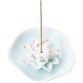 GORGECRAFT 4 Inch Handmade Flower Incense Holder Ceramic Lotus Incense Stick Burners Plate Ash Catcher Tray Handicraft Porcelain Coil Base for Yoga Studio Living Room Home Decoration Black