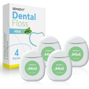 GENKENT Waxed Dental Floss Effective Plaque Removal, Shred-Resistant, Extra Wide Cleaning Surface, Slides Smoothly & Easily, Mint Flavored Tooth Floss Picks- 55 Yards, 4 Pack