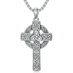 Celtic Cross Necklace For men Silver Cross Pendant Necklace Mens Celtic Cross Celtic Amulet Necklace Protection Jewelry Religious Gifts with 2.5mm 22"+2" Adjustable Rolo Chain