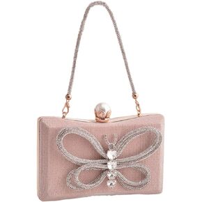 LUOZZY Butterfly Clutch Rhinestone Purse Sparkly Evening Bag with Pearl Clasp Clutch Purse for Women Formal Event Prom Party