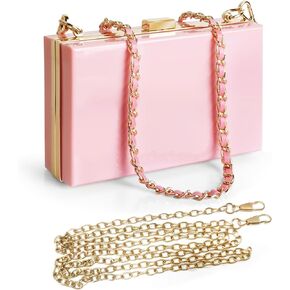 Women Clear Purse Acrylic Pink Clutch Bag, Evening Acrylic Clutch Bag, Crossbody Evening Bag, Shoulder Handbag With Removable Gold & Pink Chain Strap