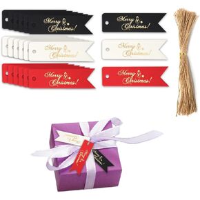 90pcs Merry Christmas Bronzing Card (30pcs per color) Flag Shape Gift Label Decoration Christmas Card and 100pcs Hemp Rope (long 9.8 in)