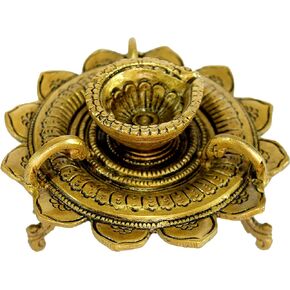 eSplanade - Lotus Shaped Round Brass Diya | Oil Lamp | Home Decor | Brass Diya | Brass Deepam | Brass Lamps | Kuthu Vilakku | Oil Lamp, Lamps for Home and Office