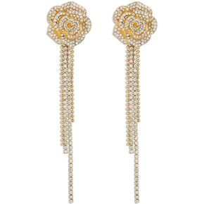 Long Crystal Flower Tassel Drop Dangle Earrings for Women Girls Cubic Zirconia Hypoallergenic Shiny Rose Camellia Fringe Ball Chain Statement Charms Earring Exaggerated Fashion Holiday Valentine Wedding Jewelry Gifts