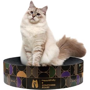 Cat Scratcher Cardboard Bed - Happy&Polly Round Cat Scratching Pad for Indoor Cats Double-Sided Usable Corrugated Cat Beds Furniture Protector Cat Scratch Deterrent - Black