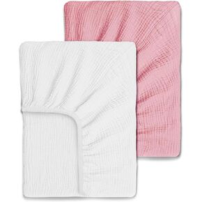 Ultrasoft Muslin Baby Crib Sheets Neutral for Boy or Girl, 100% Organic Cotton Boho Fitted Crib Sheet in 2-Pack, Universal Fit Crib Mattress Sheet Set, 52 x 28"- Cream-Brick