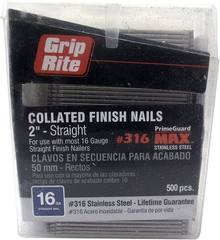 Grip Rite Prime Guard MAXB64896 2 بوصة 316 من الفولاذ المقاوم للصدأ 16 مقياسًا بلمسة نهائية مستقيمة، 500 لكل مشبك حزام in Saudi Arabia