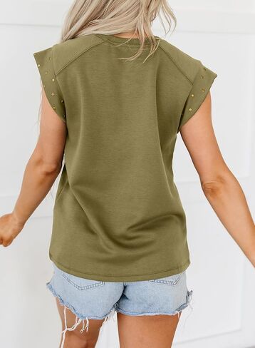 Dokotoo Womens Studded Short Sleeve Tops Summer Casual Knit Solid Crew Neck Shirts Blouses in Saudi Arabia