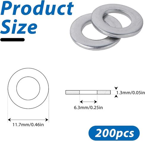 200 Pcs 1/4" Stainless Flat Washers M6 304 Stainless Steel Washer Outer Diameter 7/16" Washers for Screws Bolts Flat Washers Assortment Set for DIY Furniture Outdoor Project in Saudi Arabia
