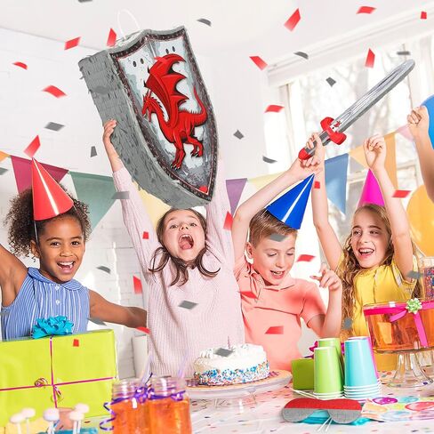4 قطع التنين الأحمر موضوع حفلة عيد الميلاد بيناتا مجموعة مع احتفالية درع بيناتا، معصوب العينين، القرون الوسطى التظاهر السيف الخفافيش والقصاصات للأطفال عيد الميلاد لعب تفضل الزينة لعبة الملحقات in Saudi Arabia