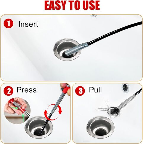 أداة إزالة انسداد تصريف شعر الأفعى، منظف الحوض للصرف الصحي والمطبخ والحمام وحوض الاستحمام وأداة تنظيف فتاحة المصارف المسدودة، أداة تنظيف مخلب المقبض المرن (34 بوصة) in Kuwait