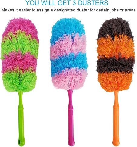 3 قطع 19 بوصة أداة تنظيف يدوية من الألياف الدقيقة ذات لونين لتنظيف المكتب، السيارة، الكمبيوتر، مكيف الهواء، منفضة غبار قابلة للغسل in Kuwait