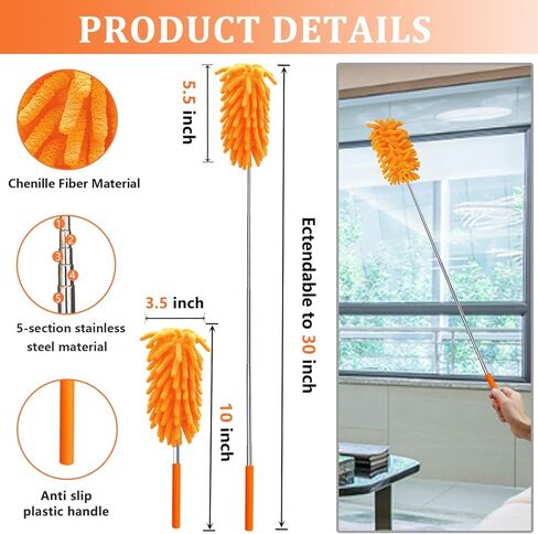 مجموعة منفضة غبار منزلية مكونة من 4 قطع، مع 2 منفضة غبار شانيل من الألياف الدقيقة القابلة للتمدد وزوجين من غبار غطاء حذاء شانيل، أداة تنظيف للتنظيف المنزلي in Kuwait
