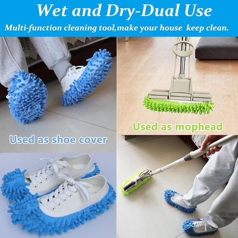 مجموعة منفضة غبار منزلية مكونة من 4 قطع، مع 2 منفضة غبار شانيل من الألياف الدقيقة القابلة للتمدد وزوجين من غبار غطاء حذاء شانيل، أداة تنظيف للتنظيف المنزلي in Kuwait