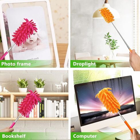 مجموعة منفضة غبار منزلية مكونة من 4 قطع، مع 2 منفضة غبار شانيل من الألياف الدقيقة القابلة للتمدد وزوجين من غبار غطاء حذاء شانيل، أداة تنظيف للتنظيف المنزلي in Kuwait