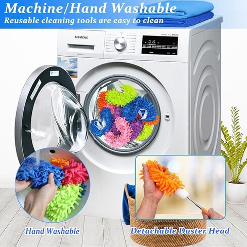 مجموعة منفضة غبار منزلية مكونة من 4 قطع، مع 2 منفضة غبار شانيل من الألياف الدقيقة القابلة للتمدد وزوجين من غبار غطاء حذاء شانيل، أداة تنظيف للتنظيف المنزلي in Kuwait