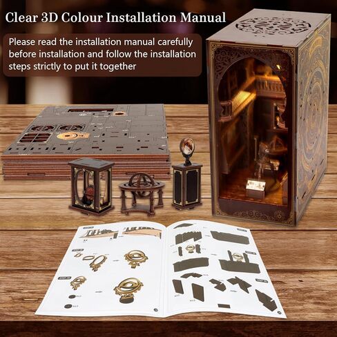 Enrimyee Book Nook Kit للبالغين من المراهقين، ألغاز خشبية ثلاثية الأبعاد للبالغين، خزانة كتب منزلية صغيرة، مجموعة أدوات منزلية مصغرة لديكور رف الكتب، مجموعة منزلية صغيرة لدفاتر الكتب، هدايا عيد ميلاد له in Kuwait