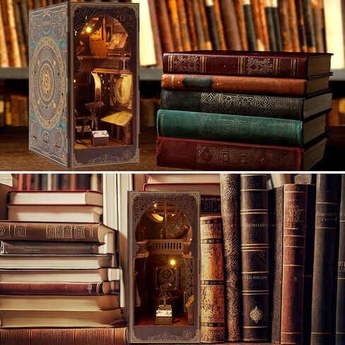 Enrimyee Book Nook Kit للبالغين من المراهقين، ألغاز خشبية ثلاثية الأبعاد للبالغين، خزانة كتب منزلية صغيرة، مجموعة أدوات منزلية مصغرة لديكور رف الكتب، مجموعة منزلية صغيرة لدفاتر الكتب، هدايا عيد ميلاد له in Kuwait