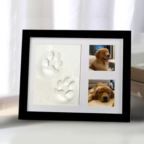 Clay Paw Print Kit with Picture Frame, Pet Paw Print Impression Kit, Dog or Cat Pawprint Keepsake Wooden Photo Frame, Paw Print Stamp Pad for Dogs, Cats & Pets-Black in Saudi Arabia
