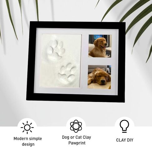Clay Paw Print Kit with Picture Frame, Pet Paw Print Impression Kit, Dog or Cat Pawprint Keepsake Wooden Photo Frame, Paw Print Stamp Pad for Dogs, Cats & Pets-Black in Saudi Arabia