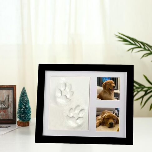 Clay Paw Print Kit with Picture Frame, Pet Paw Print Impression Kit, Dog or Cat Pawprint Keepsake Wooden Photo Frame, Paw Print Stamp Pad for Dogs, Cats & Pets-Black in Saudi Arabia