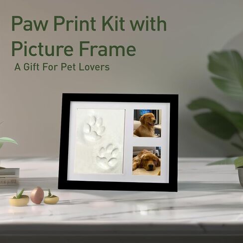 Clay Paw Print Kit with Picture Frame, Pet Paw Print Impression Kit, Dog or Cat Pawprint Keepsake Wooden Photo Frame, Paw Print Stamp Pad for Dogs, Cats & Pets-Black in Saudi Arabia