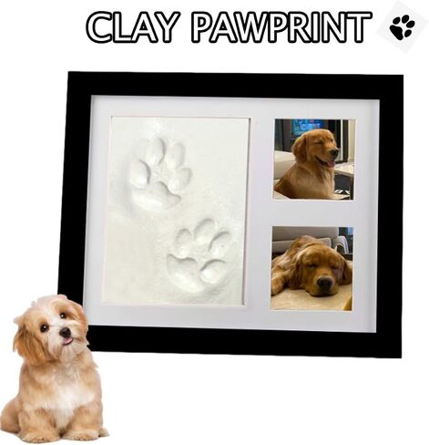 Clay Paw Print Kit with Picture Frame, Pet Paw Print Impression Kit, Dog or Cat Pawprint Keepsake Wooden Photo Frame, Paw Print Stamp Pad for Dogs, Cats & Pets-Black in Saudi Arabia