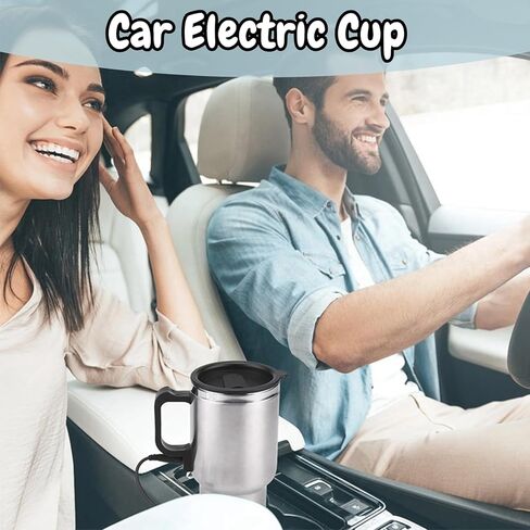 كوب كهربائي للسيارة، كوب قهوة كهربائي 12 فولت 450 مل، كوب تسخين من الفولاذ المقاوم للصدأ للسفر، كوب سفر معزول بالفراغ لتسخين الحليب والقهوة والماء، كوب قهوة ساخن لسيارة 12 فولت in Saudi Arabia