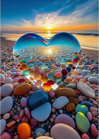 MXJSUA 5D Diamond Art Painting Kits for Adults, Crystal Heart Diamond Art Kits Full Drill Beach Diamond Art Painting Sunset Kit for Adults Beginners, Crystal Picture Art for Home Wall Decor 12x16 inch in Saudi Arabia