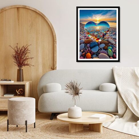 MXJSUA 5D Diamond Art Painting Kits for Adults, Crystal Heart Diamond Art Kits Full Drill Beach Diamond Art Painting Sunset Kit for Adults Beginners, Crystal Picture Art for Home Wall Decor 12x16 inch in Saudi Arabia